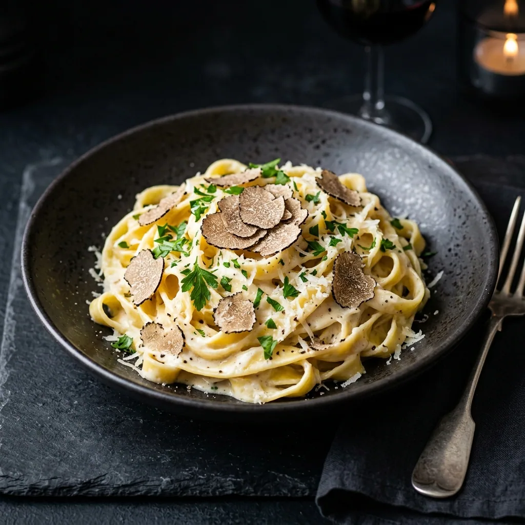 Truffle pasta plated at The Olive Table